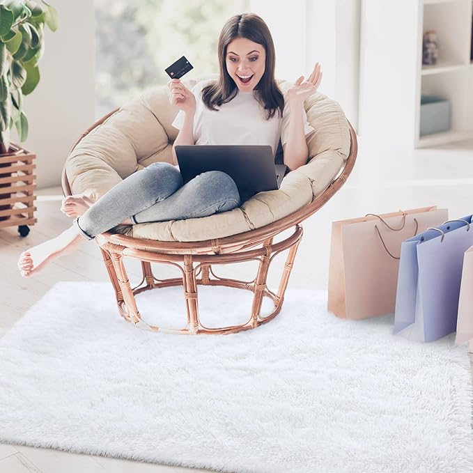 Merelax Soft Modern Indoor Shaggy Area Rug for Bedroom Livingroom Dorm Kids Room Home Decorative, Non-Slip Plush Fluffy Furry Fur Rugs Comfy Nursery Accent Floor Carpet 3x5 Feet, White