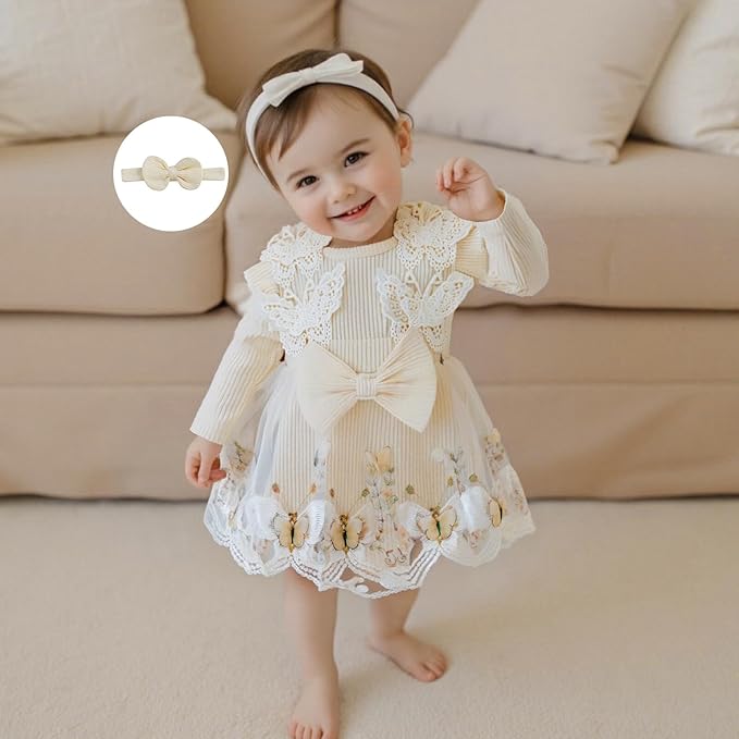 Giraropa Baby Girl Fall Winter Clothes Long Sleeve Romper Dress + Socks + Headband Newborn Infant Cute Casual Outfits