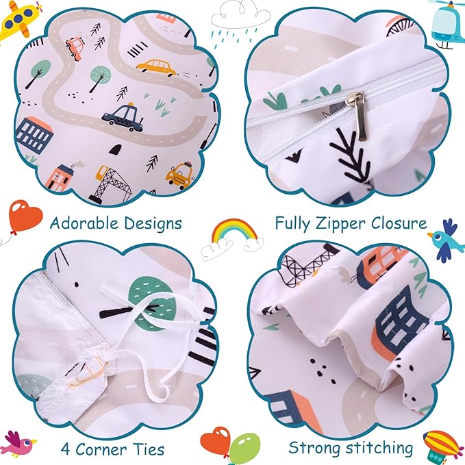 JSD Airplane Kids Duvet Cover Set Queen Size, 3 Piece Soft Printed Microfiber Comforter Cover with Pillow Sham Zipper Closure, Comforter Not Included