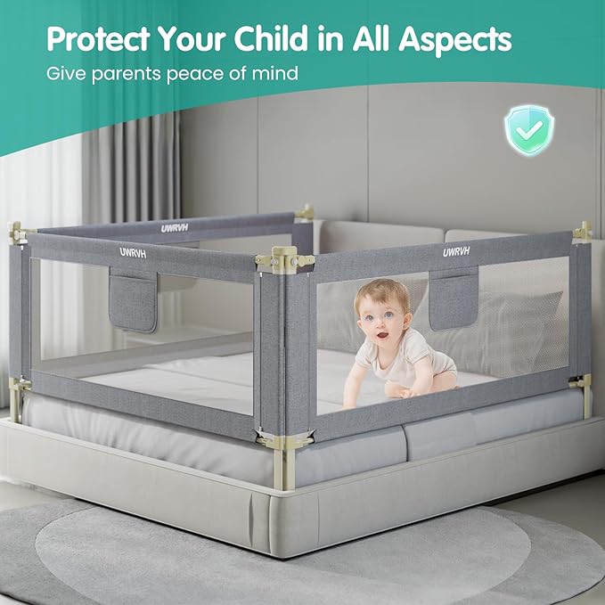 Bed Rails for Toddlers，Toddler Bed Rails，Bed Rail for Baby - Adjustable Height Bed Guard with Child Safety Lock, Universal Fit for King/Full/Twin Beds (Grey, 1 Side 59Inch)