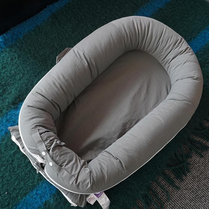 CooCooBaby Deluxe Infant Lounger, Baby Nest Cover for Baby Girls & Boys, Newborn Essentials for Baby 0-12 Months, 100% Cotton(Gray)