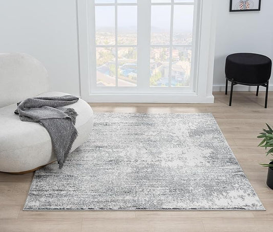 Keen Home Design Area Rugs - 5ft Round Non-Shedding, Abstract Rugs for Kitchen, Living Room, Bedroom, Dining Room, Entryway - Size: 5'3" Square, Abstract Cream/Grey