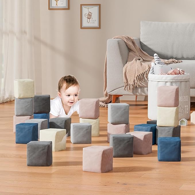 24 PCS Modular Kids Play Block Couch Child Sectional Soft Sofa Toddler Building Fortplay Climbing Bedroom Playroom Baby Convertible Floor Foam Cushion for Boys & Girls (24pcs+Square)