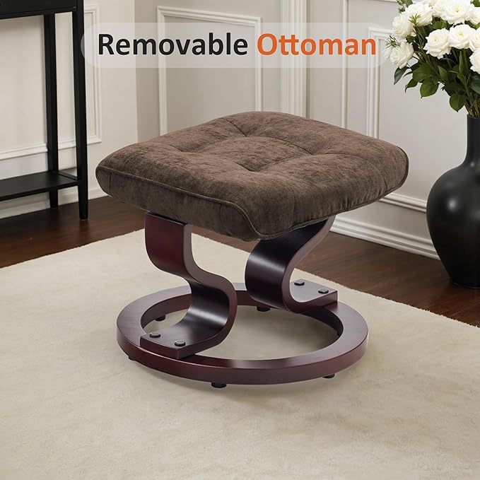 MCombo Manual Swivel Recliner with Ottoman, Chair Ottoman Set for RV Small Spaces, Living Room, Bedroom, Office 9019 4919 (Textile, Dark Brown)
