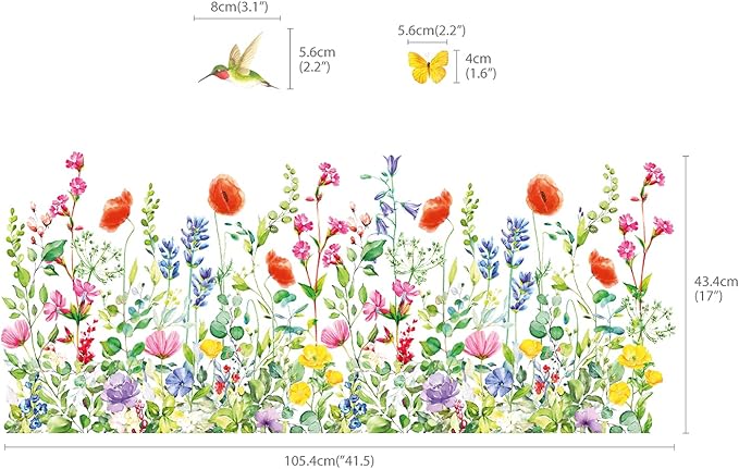 DECOWALL SG2-2114 Garden Flower Wall Stickers Birds Plants Floral Decals Removable for Nursery Bedroom Living Room Art Home Mural Decoration Decor