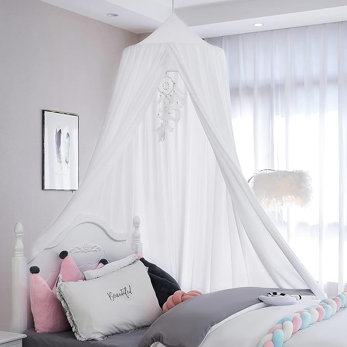 Princess Bed Canopy for Girls, Extra Large Hanging Canopy for Bed, Dreamy Play Tent for Girls Room Bedroom Decoration, Breathable Canopy Bed Curtain for Children Reading Nook - Pure White