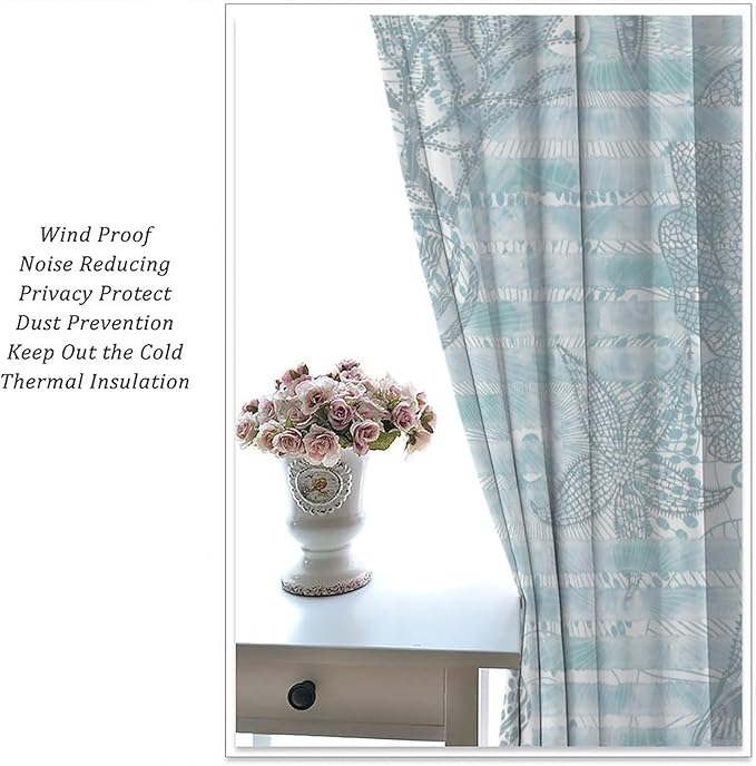 Starfish Curtains，Starfish and Seashells Coastal Curtain Ocean Themed Underwater Marine Decor Waterproof Fabric Curtain Set 2 Panels,63x72 Inches