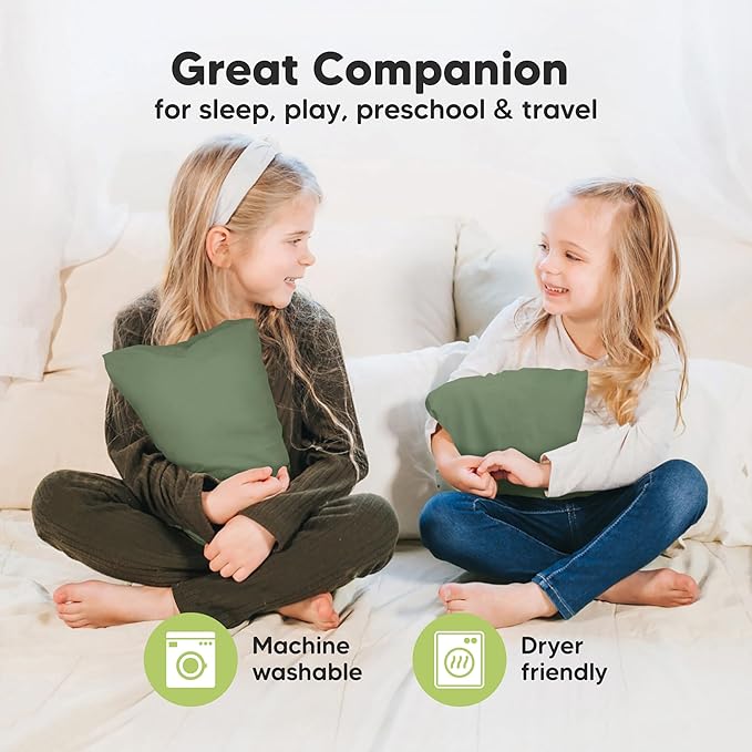 Mini Toddler Pillow with Pillowcase - 9x13 My Little Dreamy Travel Kids Pillow for Sleeping, Toddler Bed, Small, Tiny, Organic Cotton Pillowcase, Soft & Breathable, Kids 2-4 Years Old (Jungle Green)