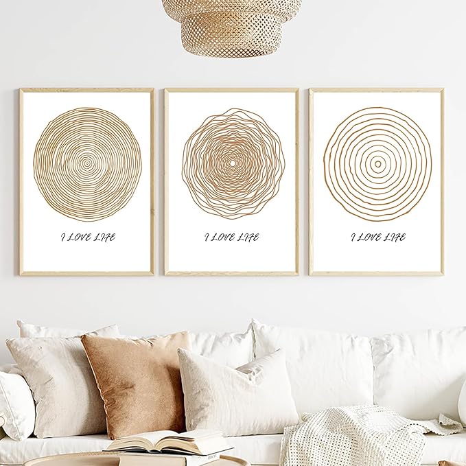 LUHDFYS Mid Century Modern Abstract Geometric Canvas Wall Art Set,I Love Life Canvas Prints,Boho Scandinavian Style Print for Living Room Bedroom Decor,Unframed