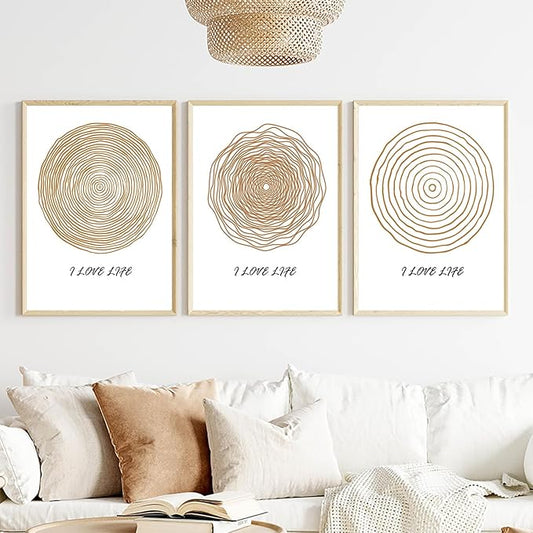 LUHDFYS Mid Century Modern Abstract Geometric Canvas Wall Art Set,I Love Life Canvas Prints,Boho Scandinavian Style Print for Living Room Bedroom Decor,Unframed