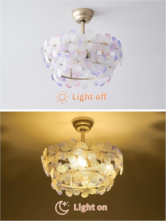 Gold Crystal Fandelier Ceiling Fans with Lights, 20" Gold Flower Chandelier Ceiling Fan with Light Remote Control, Caged Mid Century with 6 Speeds for Bedroom, Nursery, Living Room (Multi)