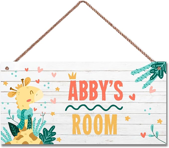 Personalized Giraffe Sign Cute Animal Themed Sign For Kids Room Baby Nursery Door Decor,Custom Name Wall Decor Decorative Plate for Boys Room Girls Bedroom