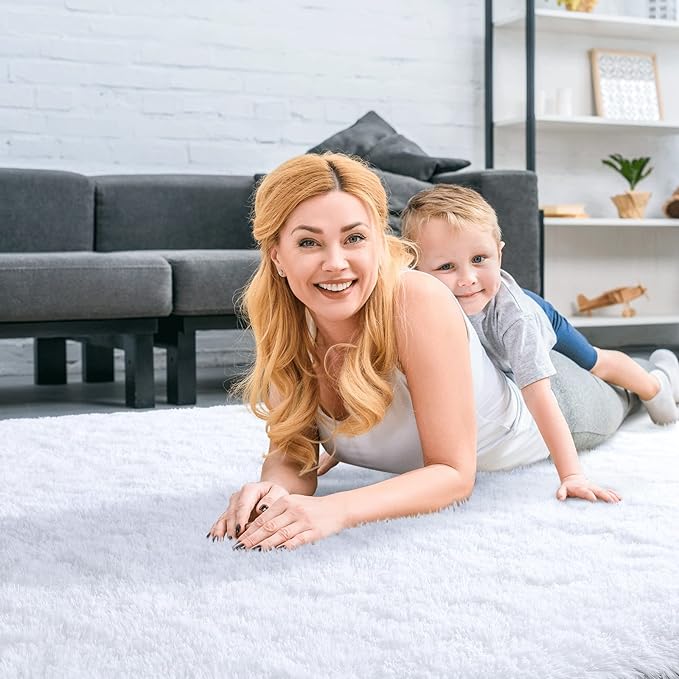 Merelax Modern Soft Fluffy Large Shaggy Rug for Bedroom Livingroom Dorm Kids Room Indoor Home Decorative, Non-Slip Plush Furry Fur Area Rugs Comfy Nursery Accent Floor Carpet 4'x6' White