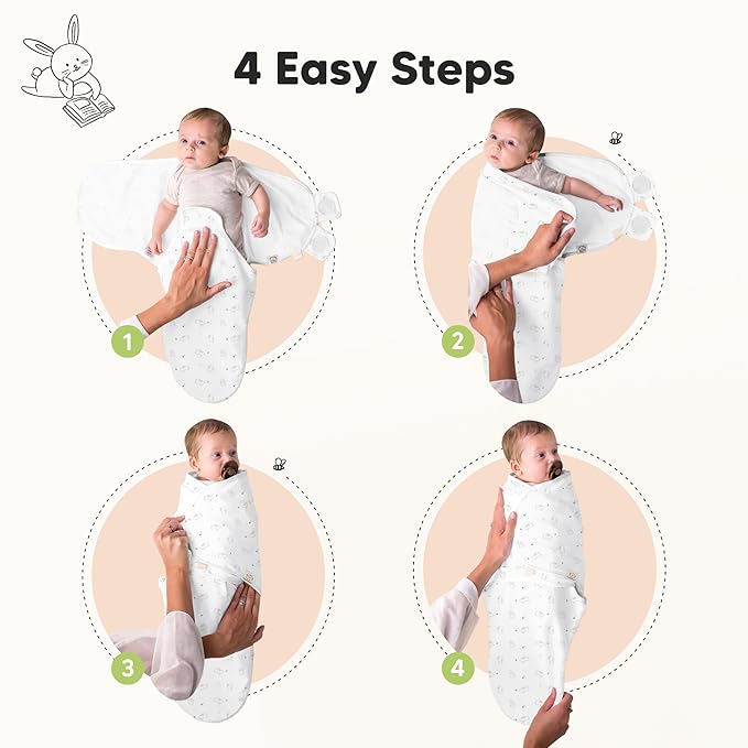 3-Pack Organic Baby Swaddle Sleep Sacks - Swaddles for Newborns, Infant 0-3 Months, Baby Girls, Boys, Soft & Snug Newborn Sleep Sack, Nursery Swaddling Blankets (Bunnies, XS)