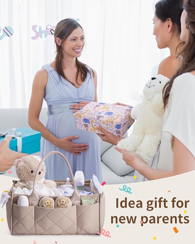 CEI-CEI Baby Diaper Caddy Organizer with Handle, Large Portable Nursery Storage Basket for Newborn Essentials, Changing Table and Car Organizer, Gift for Baby Shower
