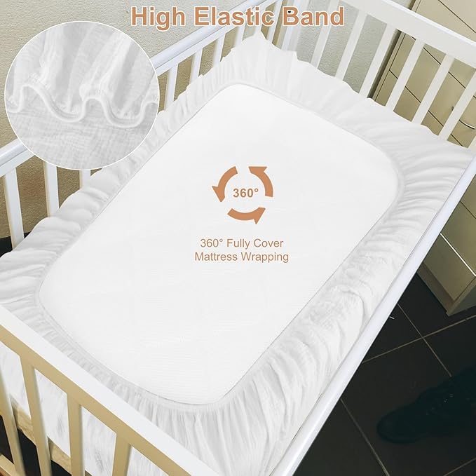 2 Pack Muslin Fitted Crib Sheets for Baby Girls & Boys-Neutral Breathable Crib Mattress Protector for Standard Crib Mattress(28"x 52")-Soft No Slip Cotton Toddler Bedding-Gray & White