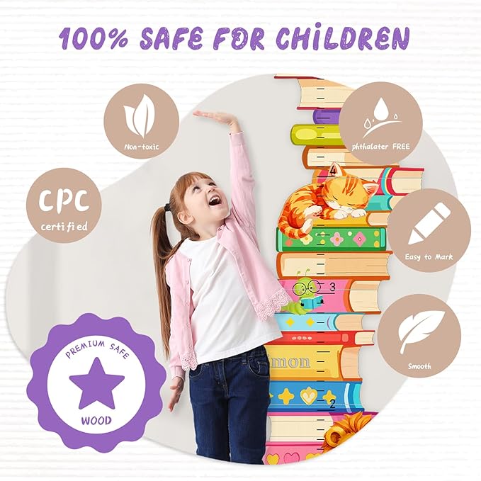 Personalized Name Wooden Growth Charts for Kids, Stacks of Book Height Measurement for Wall Girls Boys Teen Room Nursery Decor