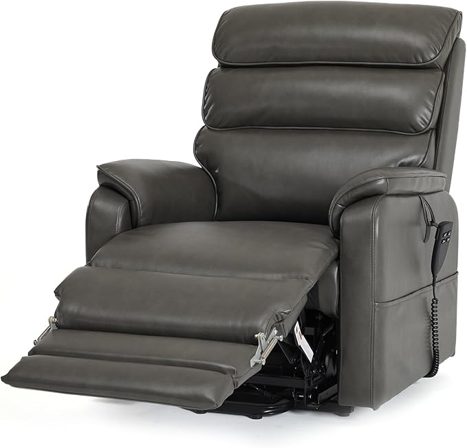 DYNOX 350 LBS Tall Man Power Dual Motor Lift Recliners Chairs for Elderly Lay Flat Lift Chair with Infinite Positions, Heat & Massage, Supports(9198L,Faux Leather,Grey)