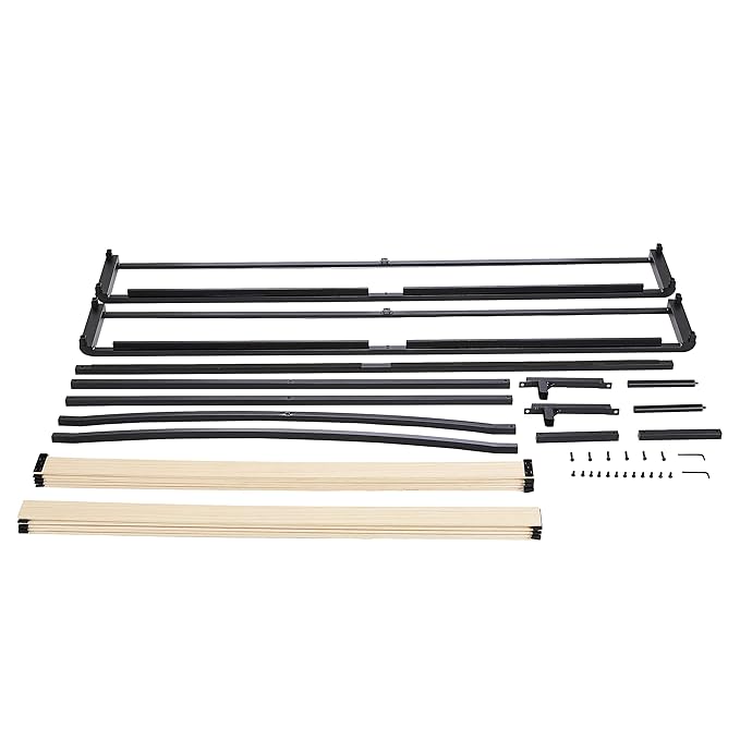Amazon Basics Metal Platform Bed Frame with Wood Slat Support, 10 Inches High, Queen, Black