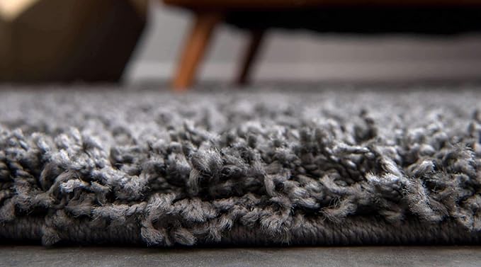 Unique Loom Solid Shag Collection Area Rug (5' 1" Round Graphite Gray)