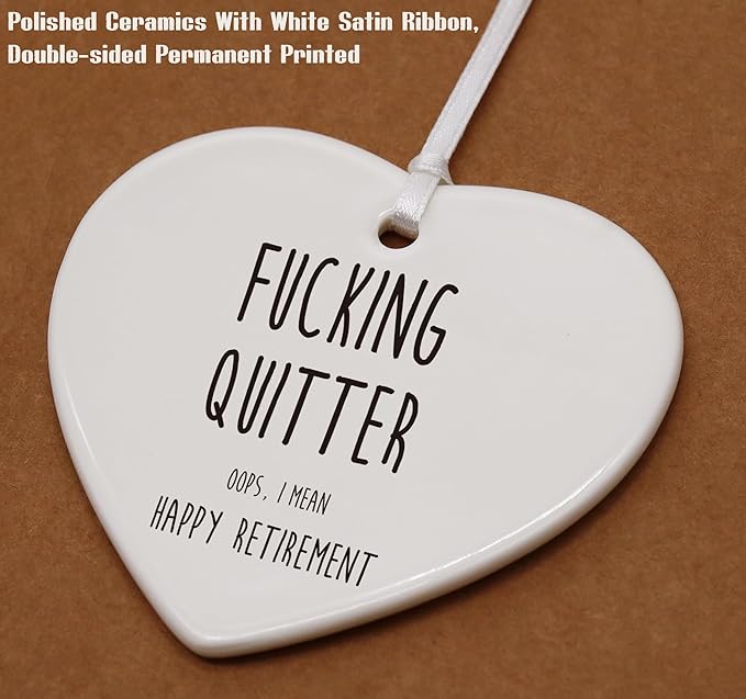 Heart Shaped Christmas Ornament-Funny Retirement Present,Quitter Oops,I Mean Happy Retiremet Gifts for Boss,Coworker,Friends,Office Colleagues,Birthday Ceramic Keepsake with Gift Box