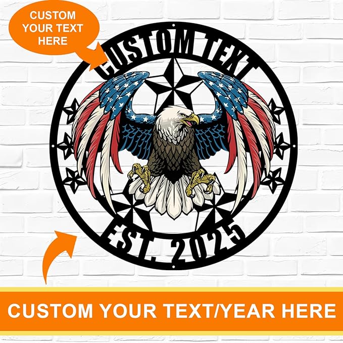 Personalized Metal Eagle American Flag Wall Decor, Colorful Design with Stars And Stripes, Patriotic American Bald Eagle Metal Sign, Patriotic Gift for Independence Day, Custom Signs Indoor/Outdoor