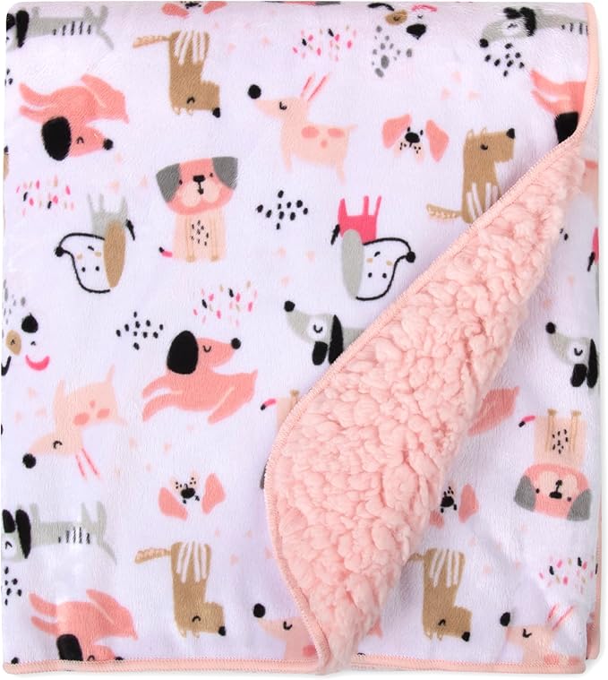 Sherpa Fleece Baby Blankets for Boys and Girls – Colorful, Reversible Baby Blankets for Newborns, Infants, Toddlers, and Nursery (Puppy Pink)