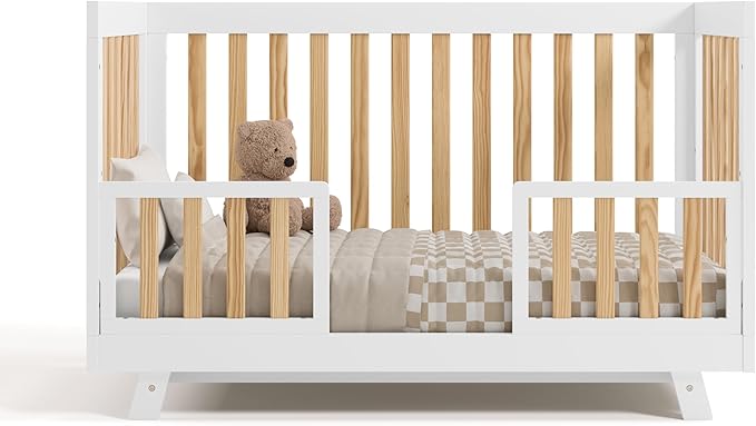 Storkcraft Beckett 3-in-1 Convertible Crib (Natural & White) – GREENGUARD Gold Certified, Fits Standard Crib Mattress, Converts to Toddler Bed and Daybed, 4 Mattress Heights, Grow-with-Me Design