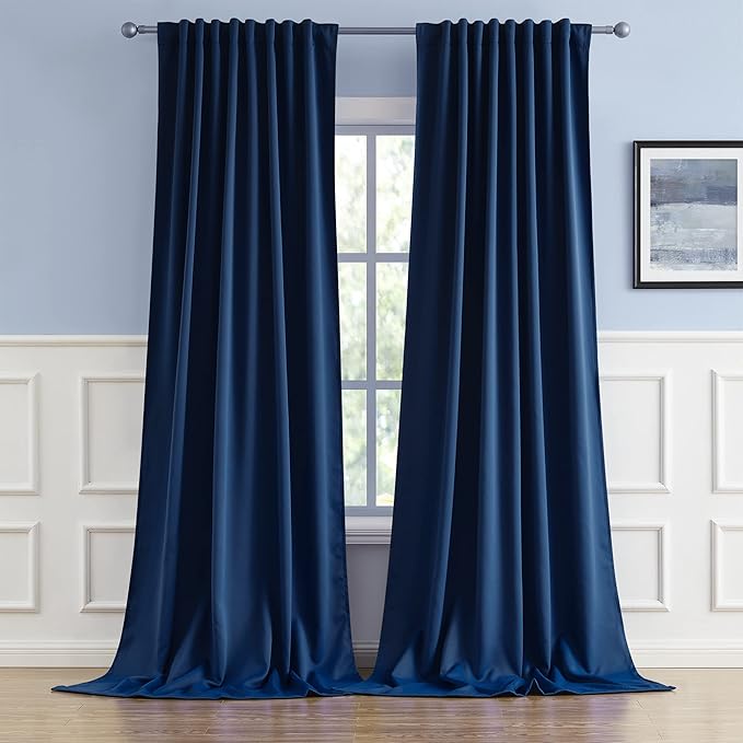 DUALIFE Blackout Curtains Thermal Insulated Blackout Drapes Window Treatment Panels Room Darkening Bedroom Draperies for Living Room Back Tab/Rod Pocket, Navy Blue, W52 x L120, 2 Panels