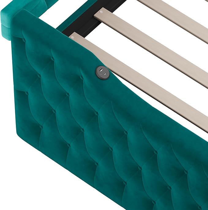 Bellemave Twin Size daybed Frame with Trundle for Adults, Kids, Girls, Teens, Tufted daybeds with Trundle for Living Room, Velvet, (Mattress not Included), Green