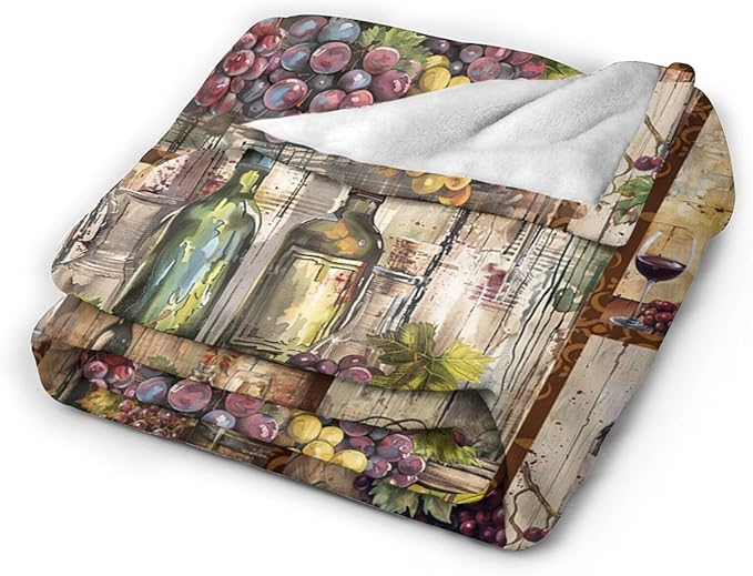 Wine Blanket Grape Wine Throw Blanket Flannel Stuff Merch Cozy Decor Fleece Soft Plush Fuzzy Warm Lightweight Bedding Gifts for Men Women Girls Couch 60"X50"
