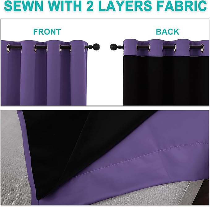 NICETOWN Lilac Purple Full Shade Curtain Panels, Pair of Energy Smart & Noise Blocking Out Blackout Drapes for Dining Room Window, Thermal Insulated Guest Room Lined Window Dressing(52 x 84 inch)