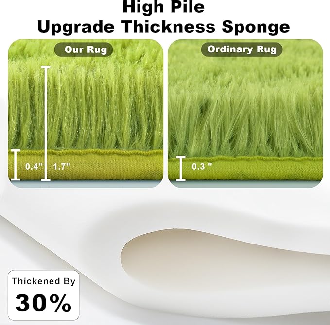 Green Grass Area Rugs for Bedroom Living Room, 8x10 Fluffy Fuzzy Shaggy Carpet for Kids Playroom Nursery Room, Thick Soft Plush Mat for Kids Baby Boys Teen Dorm Home Decor Aesthetic