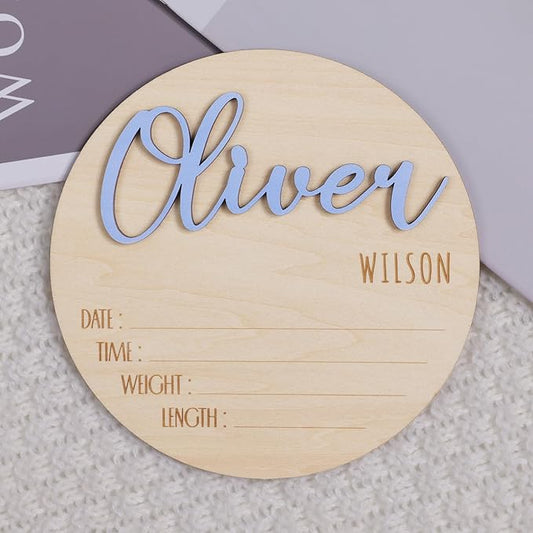 Personalized Birth Announcement Sign for Hospital, Baby Name Sign with Birth Stats, Newborn Announcement Sign Disc (Design 02)