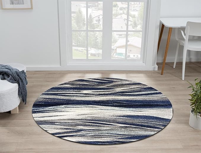 Keen Home Design Area Rugs - 8ft Round Non-Shedding, Abstract Rugs for Kitchen, Living Room, Bedroom, Dining Room, Entryway - Size: 7'10" Square, Multi