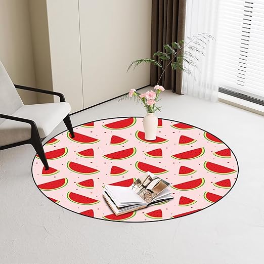 Watermelon Round Rug Pink Rugs for Bedroom Dorm Living Room Fruits Area Rug Floor Mat Pad Doormat Carpet, 4'X4'(120x20cm)