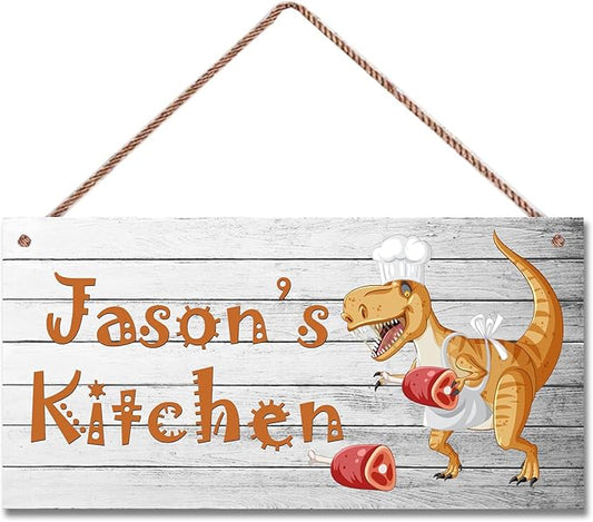 Personalized Kitchen Sign for Home Decor,Dinosaur Art Custom Name Wall Decor Decorative Plate for Mother Father Grandparents Kitchen