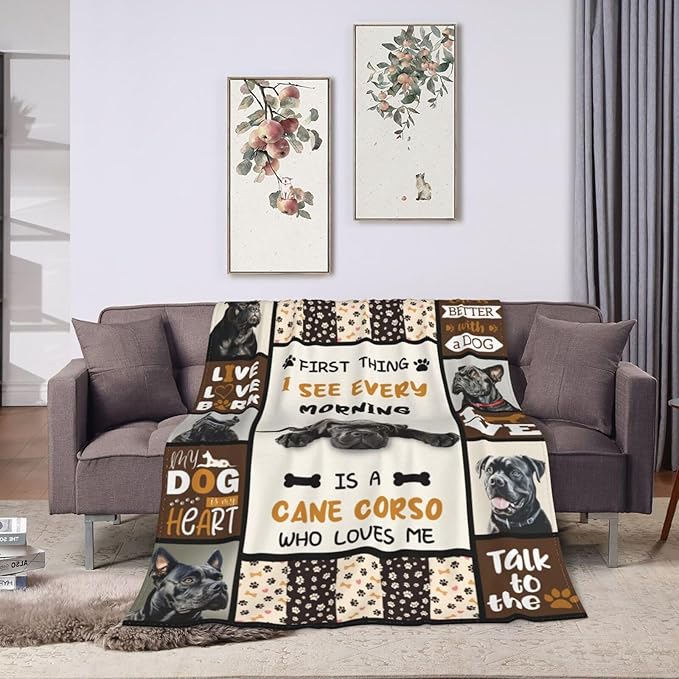 Cane Corso Blanket Cane Corso Decor Throw Blanket Super Soft Flannel Lightweight Fluffy Plush Fuzzy Fleece Stuff Blanket Gifts for Dog Lover Girl Woman Adults Man Boys Kids for Bedding Sofa 50"X60"