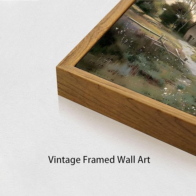 OIQArtOIQ Framed Vintage Landscape Wall Art Cottage Natural Scenery Oil Painting Canvas Prints Country Farmhouse Decor Aesthetic Pictures for Kitchen Bedroom Living Room Bathroom