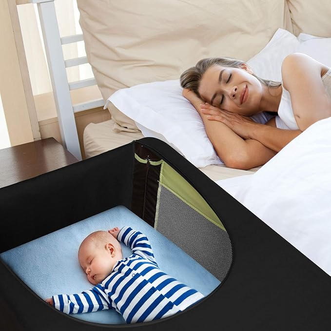 Dofilachy Blackout Cover for Pack N Play - Crib Blackout Cover Tent - Canopy Cover - Breathable Travel Crib Tent - Portable Stretchy Blackout Tent (Black)