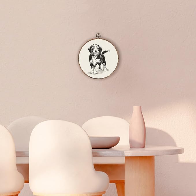 Vintage Bernedoodle Round Wall Art Framed, Retro Weiner Dog Round Wall Decor, Bernedoodle Weiner Dog Gifts Hanging Canvas Print Wall Sculpture for Bedroom Living Room Decor, 10x10 Inch