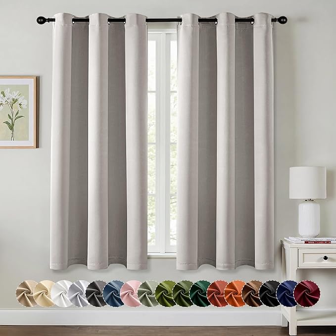 MIULEE Stone Blackout Curtains for Bedroom Living Room 63 Inches Long 2 Panels, Thermal Insulated Room Darkening Drapes Solid Grommet Noise Reduction Light Blocking Window Treatments 40x63 Inch