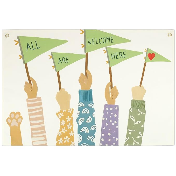 Classroom Boho Rectangular Banner Flag Wall Art Decor Gift for Baby Boy Girl Kids,Classroom Homeschool Nursery Home Playroom Decor-All Are Welcome Here-Baby,Shower Birthday Christmas Gift