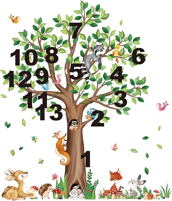 decalmile Woodland Animals Large Tree Wall Stickers Bear Fox Deer Wall Decals Baby Nursery Kids Bedroom Toddler Room Wall Decor (H:135cm/53Inches)