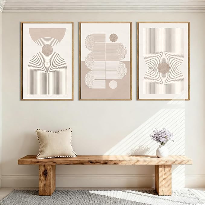 Anyzal Large Neutral Abstract Artwork Modern Minimalist Wall Art Boho Geometric Artwork for Living Room Bedroom Office 24x36 Inch Set of 3
