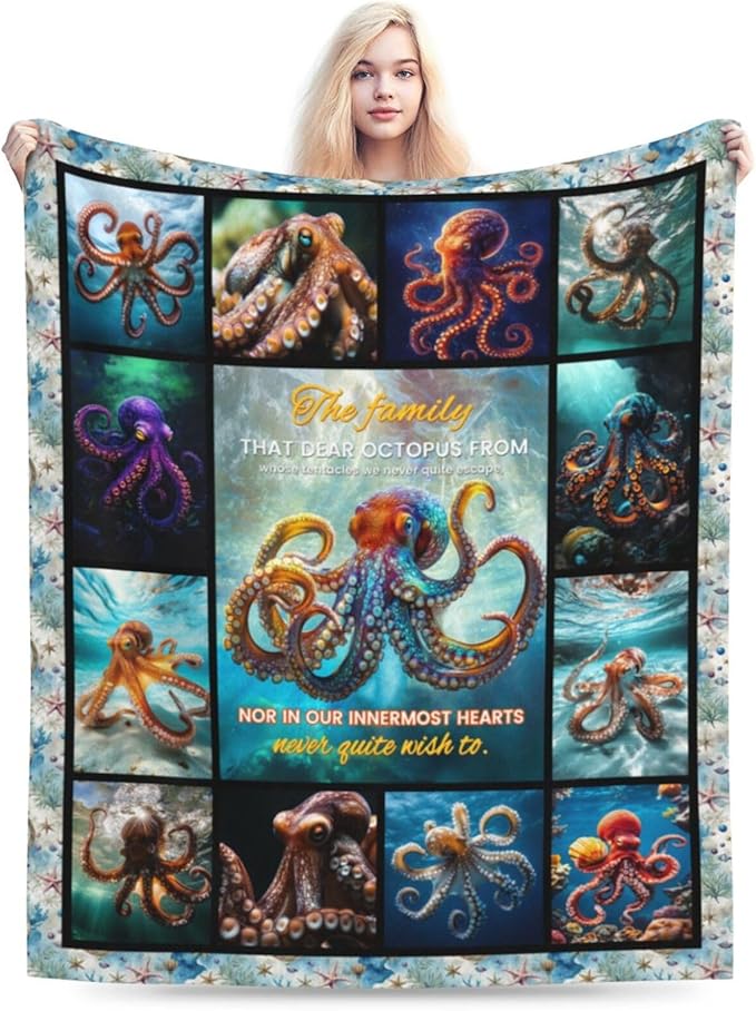 Octopus Blanket Octopus Decor Throw Blanket Super Soft Flannel Lightweight Fluffy Plush Fuzzy Fleece Ocean Blanket Gifts for Woman Girl Kids Boys for Bed Sofa Bedding 50"X60"