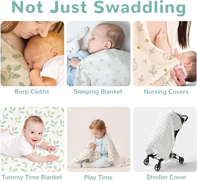 HECCEI Muslin Swaddle Blanket - Baby Muslin Blanket Large Swaddles 47 x 47 inches Breathable & Soft Baby Receiving Blanket Gender Neutral for Newborn Boys Girls, Dotted Landscape