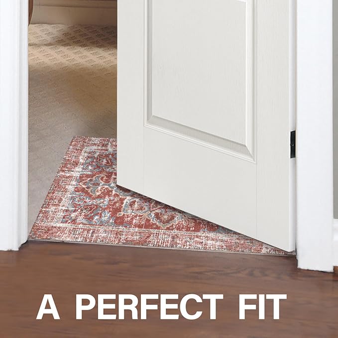 Vhong Vintage Area Rugs Boho Washable Neutral Modern Brick Red Burgundy 2x3 Non Slip Small Carpet for Hallway Bathroom Entryway