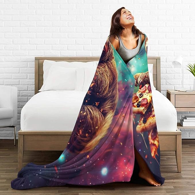 Sloth Blanket Space Galaxy Throw Blanket Pizza Animals Flannel Stuff Merch Cozy Decor Fleece Plush Fuzzy Warm Lightweight Bedding Sloth Lover Gifts for Women Men Girl Boy Couch Soft 50"X40"