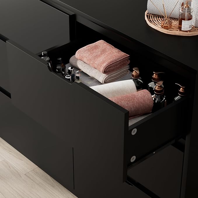 CARPETNAL 9 Drawer Black Dresser for Bedroom with Deep Drawers, Large Dressers & Chest of Drawers Handle Free, Modern Long Dressers for Closet Bedroom, Living Room (59.25" W x 15.9" D x 31.9" H)